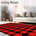 thumbnail image 2 of ODIKA 6'x9' Machine Washable Non-Slip Area Rug, Festive Nordic Stripe with Interlocking Buffalo Check High Traffic Rug with Pad, Red, 610585, 2 of 8