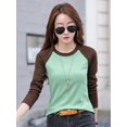 thumbnail image 1 of RWJDXD T-Shirt Coupe Ajustée en Coton pour Femmes, Couleur Contrastante, Chemise pour Femmes, Mode Coréenne, Haut à Manches Longues, T-Shirt Printemps Automne 2024, 1 of 6