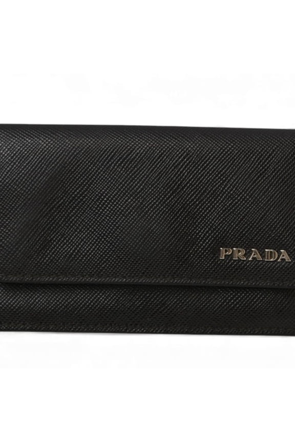 Pre-Owned Prada card case, coin business holder, PRADA leather, NERO black (Good)