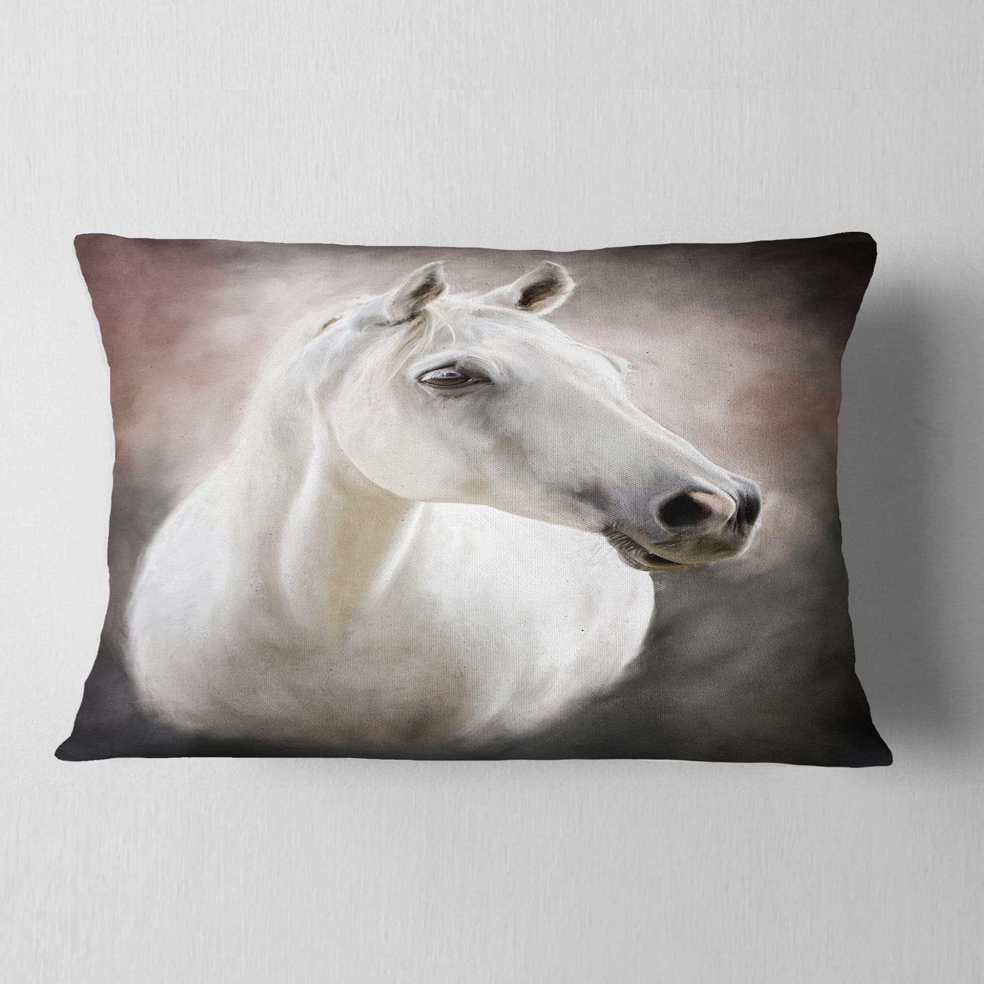 Designart Lovely White Horse - Animal Throw Pillow - 12x20