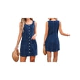 thumbnail image 3 of Dresses for Women Sleeveless Stretchy Jean Summer Casual Western Short Button Down Dress with Patch Pocket Dark Blue S, 3 of 8