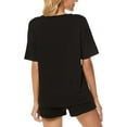 thumbnail image 3 of SMZ Women's Pajama Sets Soft Comfy Lounge Set Loose Casual Stretch Loungewear Short Sleeve Top and Shorts with Pocket, 3 of 5