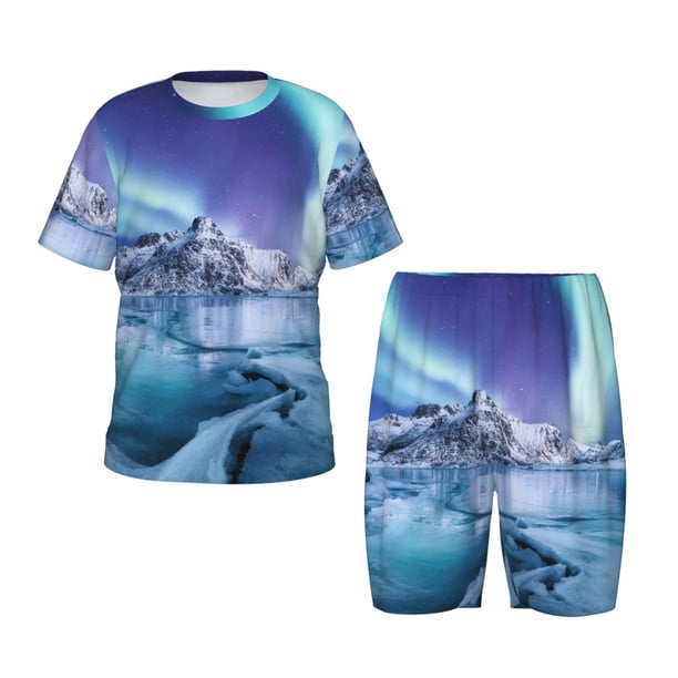 Balery Night At Lake Aurora 1 Conjunto de Pijama Infantil de Manga Corta con Estampado – Ropa de Dormir de Algodón Suave-X-Large