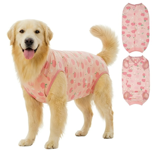 Surgery Suit for Dogs, Pink Patterned Suitical Recovery Suit for Dogs with Lace Design, 95% Cotton and 5% Spandex High Elasticity Onesie for Dogs, Baby-Grade Fabric, Abdomen Can Be Cut, XL