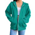 thumbnail image 4 of Women's Solid Color Zip Up Hoodie, Lightweight Fleece Lined Long Sleeve Casual Jacket, Oversized Fall Winter Sweatshirt for Daily Streetwear and Lounge Mint Green M, 4 of 8