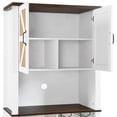 thumbnail image 5 of Hommoo Cabinet,76-Inch Farmhouse Kitchen Faux Rattan Wine Cabinet, Large Wooden Faux Rattan Storage Cabinet with Barn Doors and Microwave Shelves,White+Walnut, 5 of 8