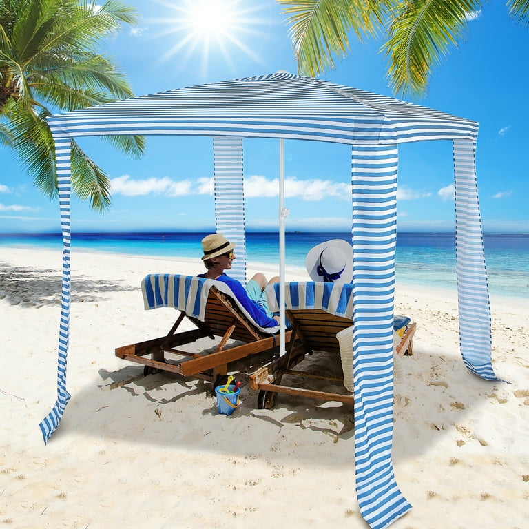 Costway 6.6' x 6.6' Foldable Beach Cabana Easy-Setup Beach Canopy w/ - Blue