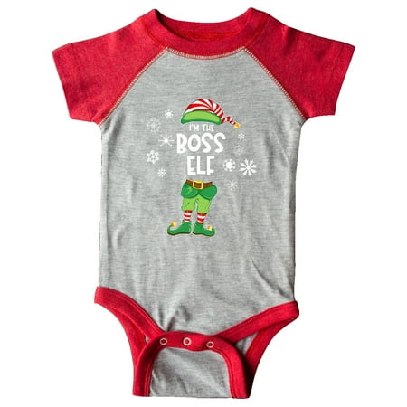 

Inktastic Funny Christmas I m the Boss Elf with Shoes and Hat Gift Baby Boy or Baby Girl Bodysuit