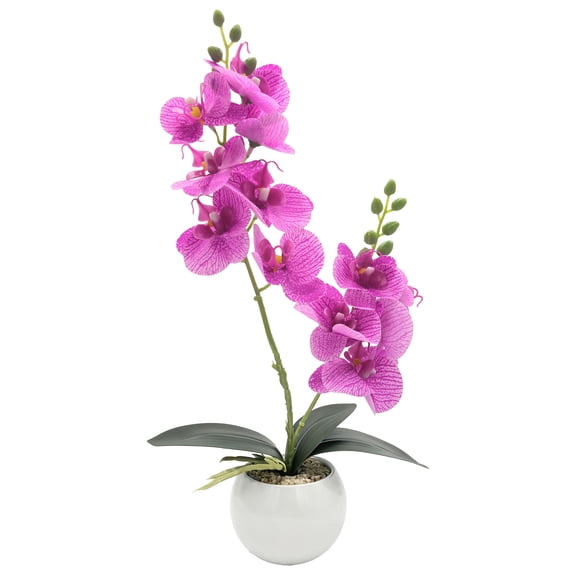 CasaVibe Real Touch Artificial Purple Orchid, 35cm Faux Phalaenopsis in White Ceramic Pot with 12 Blossoms for Home Office Table Decor