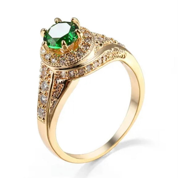 Green Zirconia CZ Band 14kt Yellow Gold Filled Women's Engagement Ring Size 6-10
