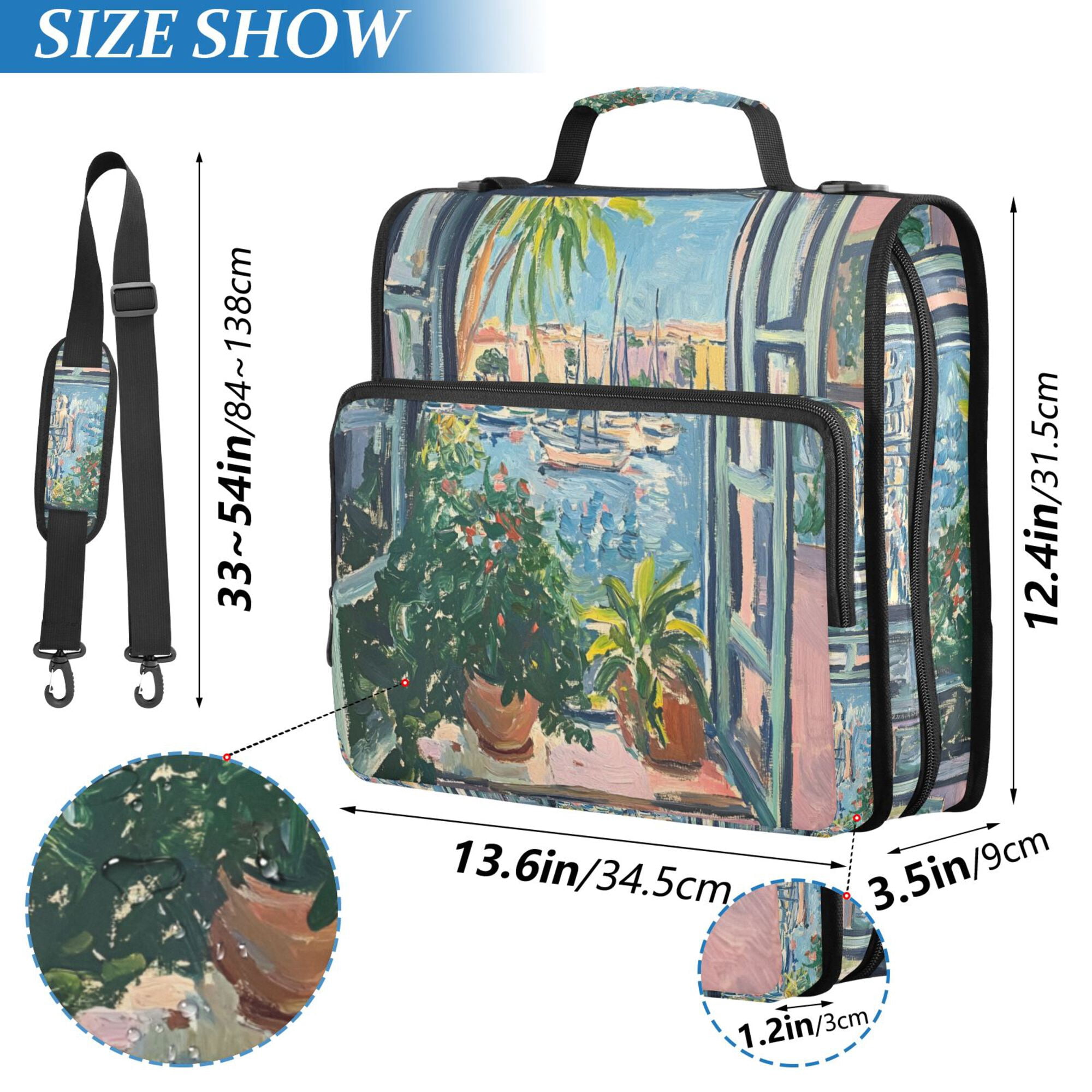 FORMRS Zipper Binder with Shoulder Strap 2-inch Ring 500 Sheet Capacity File Bag, Blue Sea Boat