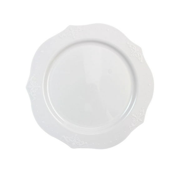 Antique Collection 9" White w/ Antique Scrolled Trim Luncheon Plastic Plates, 20ct.