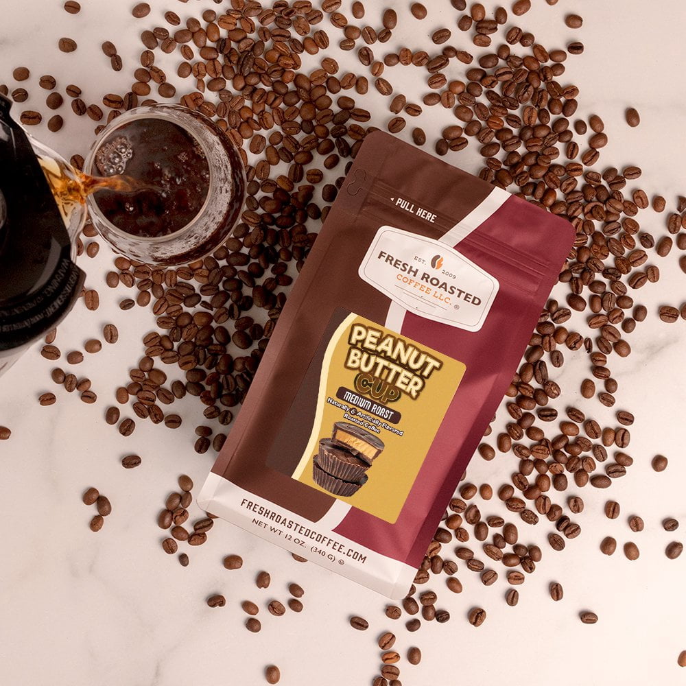 Fresh Roasted Coffee, Peanut Butter Cup Flavored Coffee Whole Bean, 80 oz 5 lbs