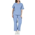 thumbnail image 2 of Scrubs Uniform for Women - Tops & Straight Leg Pants with multi Pockets, Soft Stretch, Easy Care Light Blue XXL, 2 of 3