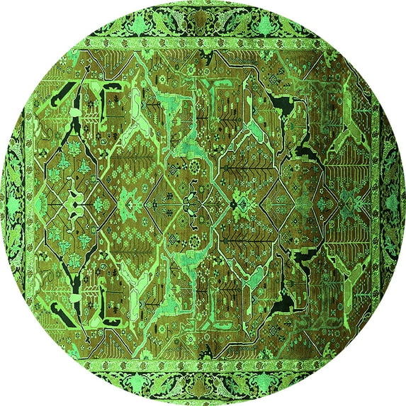 Ahgly Company Indoor Round Oriental Green Industrial Area Rugs, 3' Round