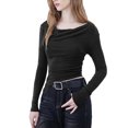 thumbnail image 1 of Kmbangi Womens Long Sleeve Shirts, Solid Color Irregular Oblique Shoulder Ruched Casual Shirts, 1 of 4