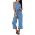 thumbnail image 2 of Mifsaly Two Piece Vacation Sets for Women Tank Top and Wide Leg Capri Pants with Pockets Contrast Seam Summer Casual Matching Outfits Sky Blue,S, 2 of 9