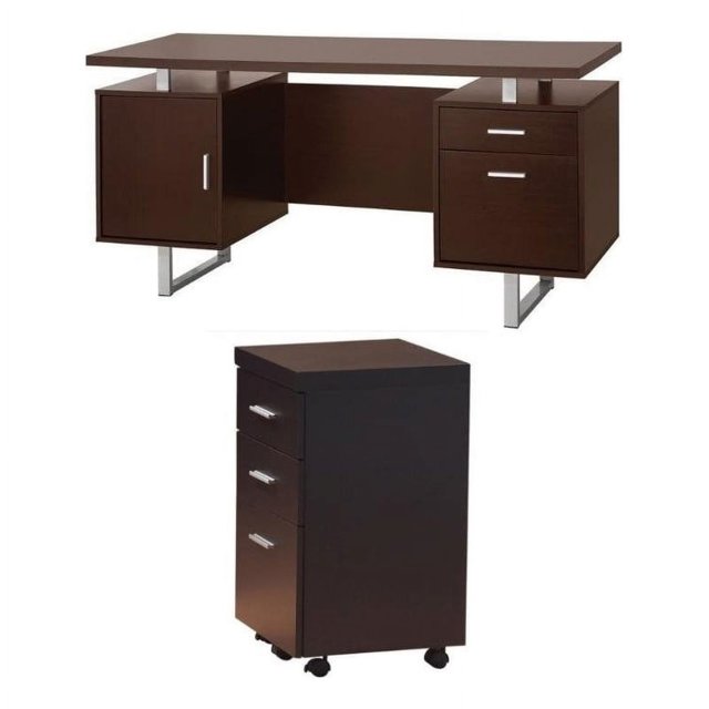 Coaster Papineau Ensemble de Bureau et Armoire à Dossiers Mobile 2 Pcs en Brun
