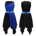 thumbnail image 5 of ranrann Girls Sleeveless Color Block Asymmetrical Lyrical Praise Dance Dress Modern Contemporary Blue&Black 14, 5 of 6