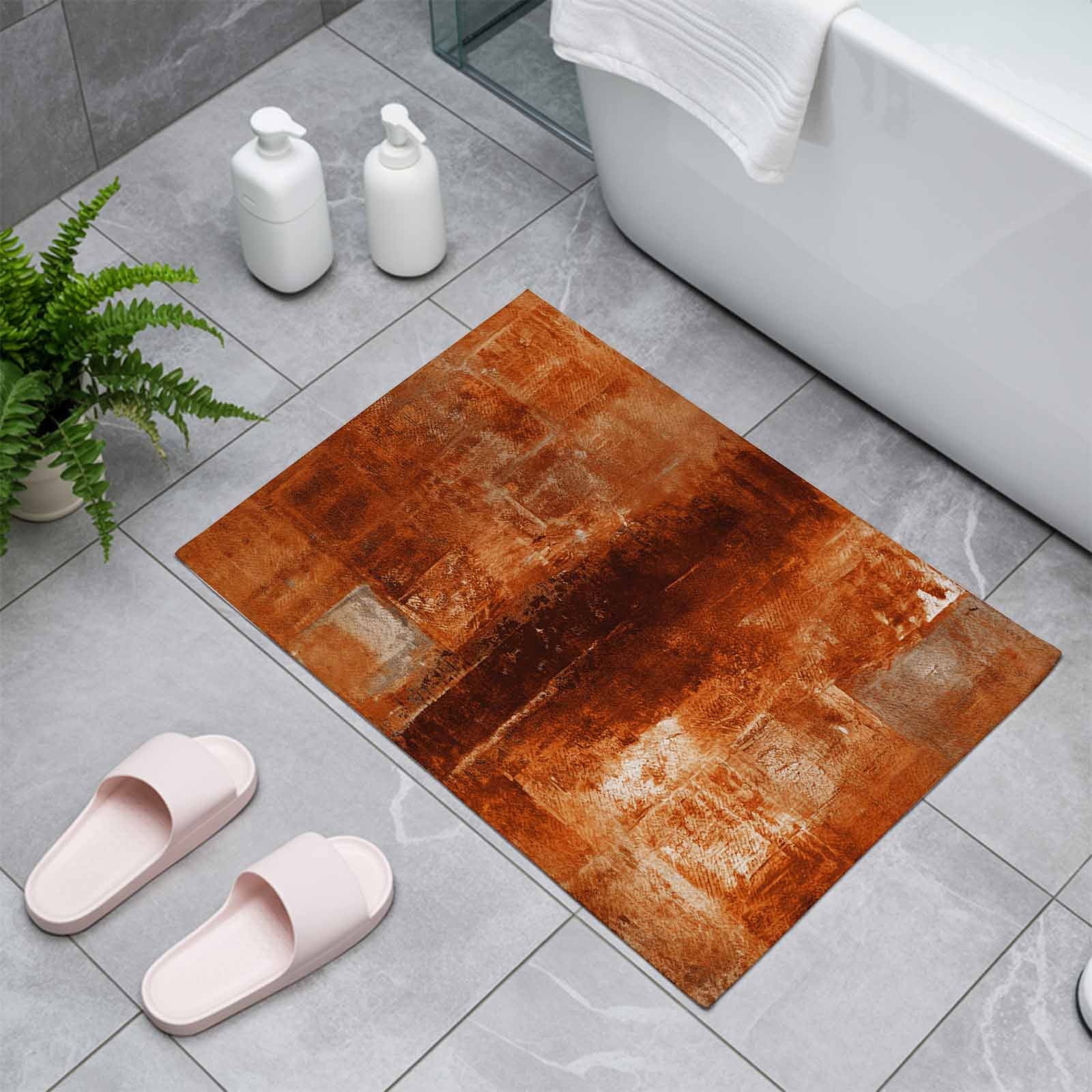 Burnt Orange Indoor Door Mat - 20"x31.5", Non-Slip Welcome Mat for Outdoor, Oil Painting Modern Abstract Art Vintage Front Doormat for Entry, Low-Profile Doormat Entrance Rug for Kitchen/Bathroom