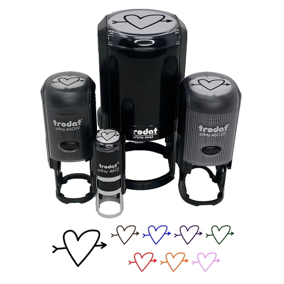 Heart Outline with Arrow Self-Inking Rubber Stamp Ink Stamper - Pink Ink - Small 3/4 Inch