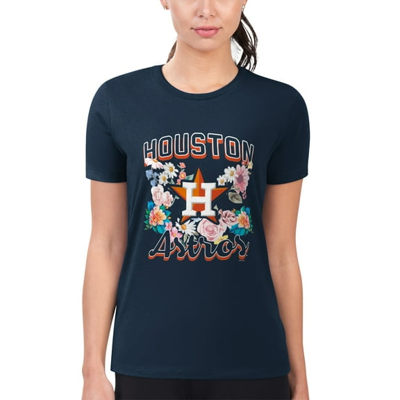Women's G-III 4Her by Carl Banks Navy Houston Astros Super-Slim Fit Lightweight Flowers Graphic T-Shirt