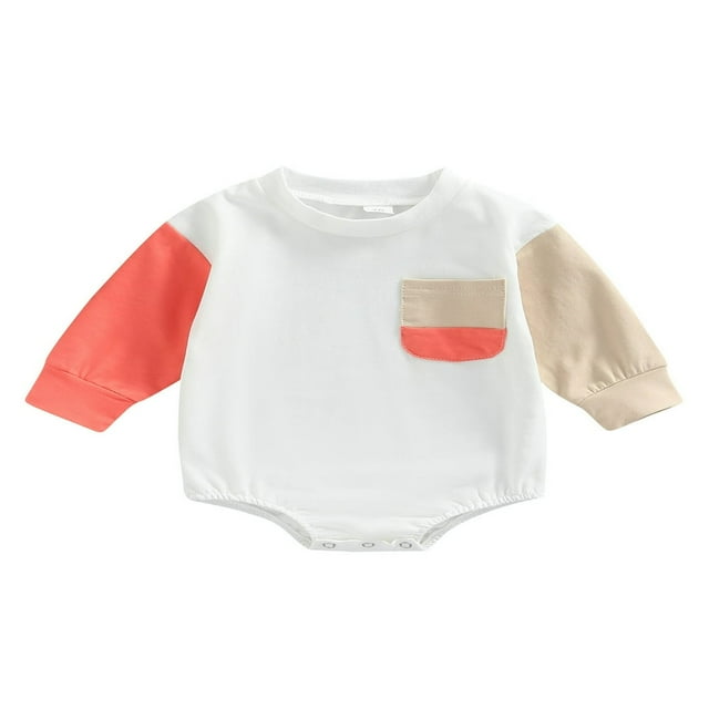 Infant Baby Girl Boy Bodysuits Long Sleeve Patchwork Oversized Sweatshirt Jumpsuit Neutral Autumn Clothes