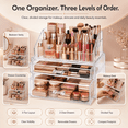 thumbnail image 4 of GAZILY® 3-Tier Clear Makeup Organizer with 2 Drawers for Vanity Countertop, Divided Cosmetic Storage for Lipstick, Brushes, Palettes and Skincare, 4 of 7