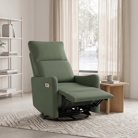 FFZ 37"Tall 270-Degree Swivel Recliner Chair with Rocking Function and Snowflake, Dark Green