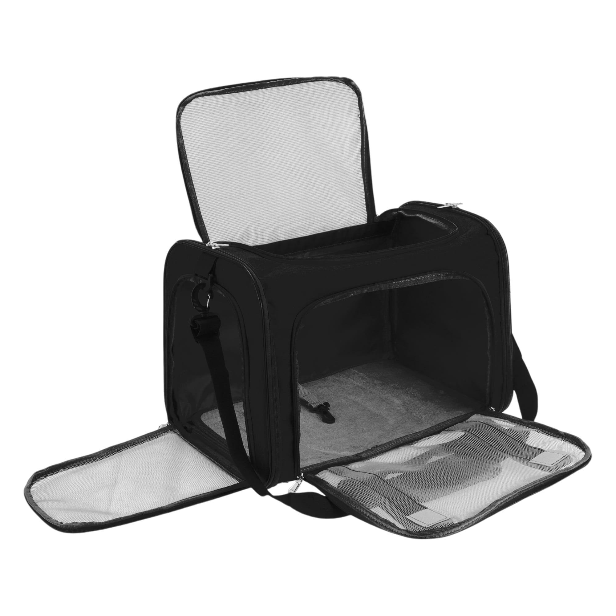 Unique Bargains Foldable Transport Box with Removable Plush Mat Black