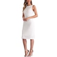 thumbnail image 4 of INSPIRE CHIC Tank Dress for Women's Boat Neck Textured Casual Office Sleeveless Sheath Dress XS White, 4 of 6