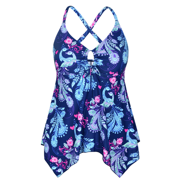 Firpearl Women's Tankini Swimsuits Modest Flowy Crossback Plus Size Bathing Suit Top