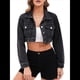 thumbnail image 1 of Chaqueta Vaquera Corta Informal de Larga con Solapa para Mujer Negro S, 1 of 9