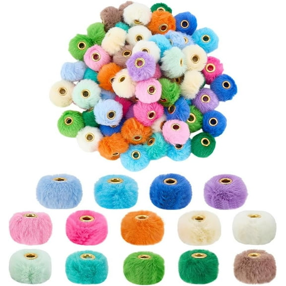 84pcs 20mm Pom Pom Beads Bulk 14 Colors Fluffy Bead Funny Pen Decorations Bead Cute Plush Ball Beaded Colorful Spacer Beads for Pens Beadable Keychain DIY Craft Jewelry Making Hole 4mm diy