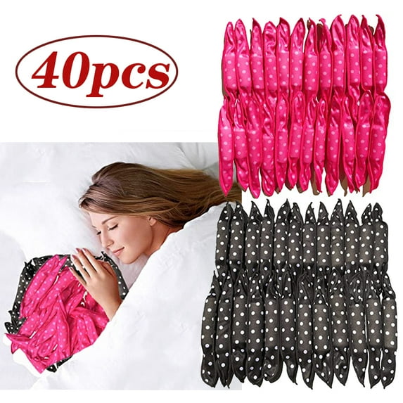 Dicasser Soft Overnight Hair Rollers Heatless Sleep In Hair Curlers For Thick Hair Large Cloth Pillow Hair Roller For Long Hair Curlers Sponge Foam DIY Hair Rollers Gift Product (40 pcs pink Black)