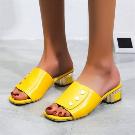 

Sunvit Heeled Sandals for Women- New Style Casual Slip On Mid-Heel Sexy Summer Slide Sandals #95 Yellow-7.5