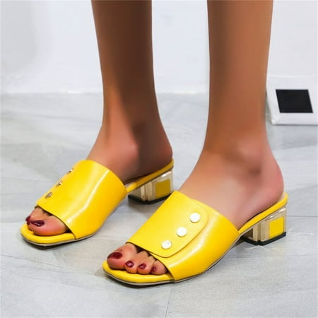 

Sunvit Heeled Sandals for Women- New Style Casual Slip On Mid-Heel Sexy Summer Slide Sandals #95 Yellow-7.5