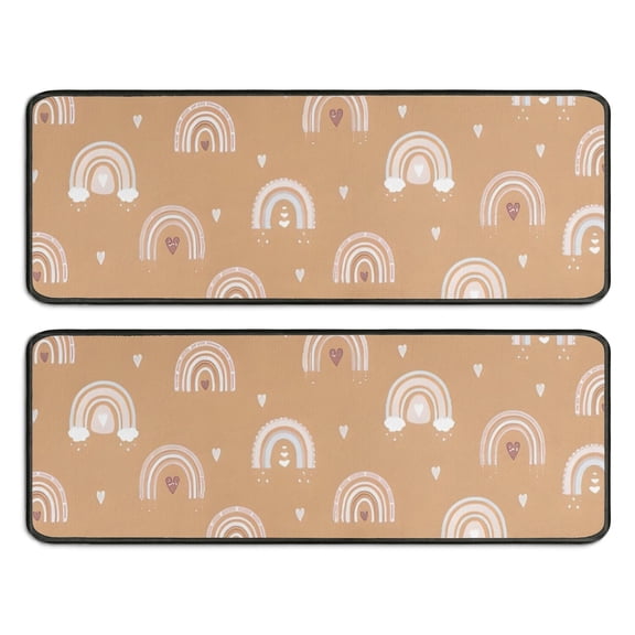 Kitchen Rugs Sets Of 2,Brown Boho Bohemia Rainbow Hearts Pattern Anti Fatigue Kitchen Mat Rugs Non Slip Washable,Decorative Kitchen Floor Mats for Kitchen,Sink,Laundry,17"x47" 17"x47"