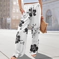 thumbnail image 6 of WTOBBY Women's Casual Wide Leg Pants with Stretch Belt Floral Print Pockets and Adjustable Tie Design for a Comfortable Lightweight Summer Outfit ,White 2XL, 6 of 6