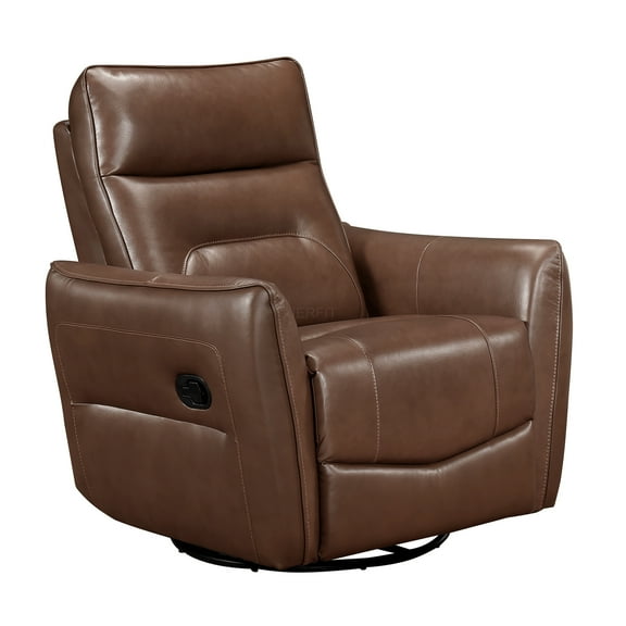 JERFIT Modern Swivel Recliner Chair with Glider Motion, Top Grain Leather Upholstery, Solid Wood Frame, for Living Room, Brown Mix