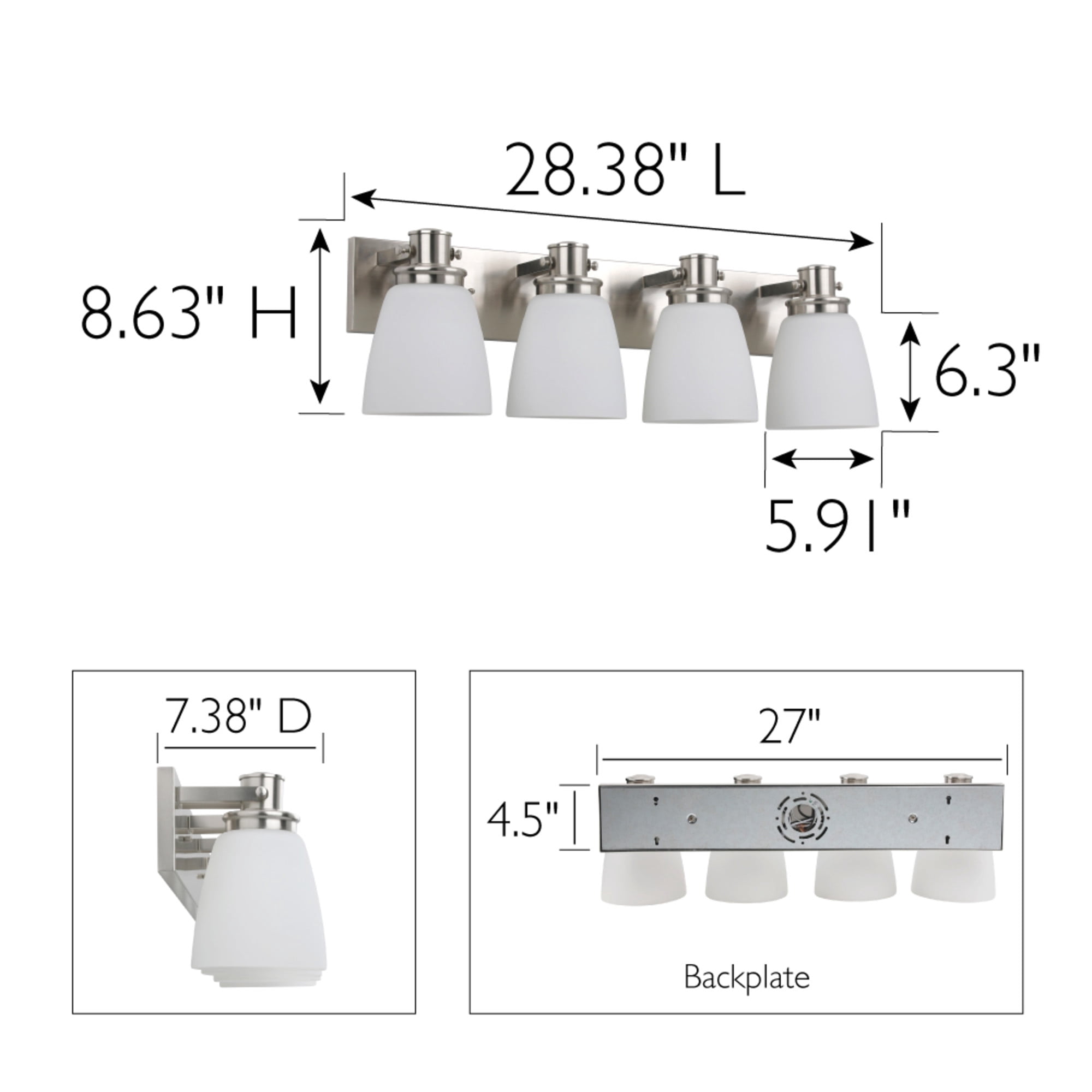 Marcell 4-Light Satin Nickel Vanity Light with Frosted Glass Shades