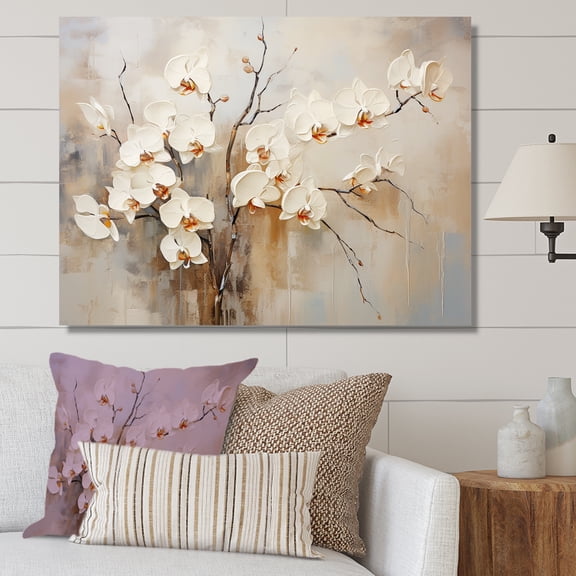 Designart "Blooming Beige Orchid" Orchids Canvas Wall Art