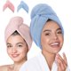thumbnail image 1 of Toalla de Microfibra para Cabello 2 Pack; Secado de Pelo Rápido; Gorro Absorbente de Agua para Mujeres; Turbante Suave de Baño con Botones (Rosa + Azul), 1 of 4