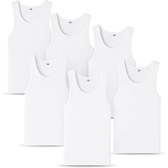 Diamond Star Men's Undershirts (Pack of 6) - Soft Cotton Blend, Tag less Tank Tops Cotton Spandex Undershirts Sleeveless, A-Shirt Crew Neck - Comfortable Fit