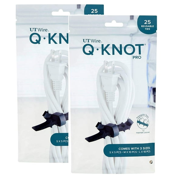 Ut Wire Attaches de Câble Réutilisables Q Knot Pro, Assorties, Ensemble de 50 (2x 25 Packs)