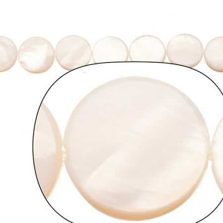 Approximately 16 Beads - Shell Bead, White(Bleached) Mother-Of-Pearl, Round Plate, 11x11mm 16 Inch