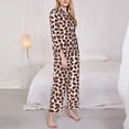 thumbnail image 3 of Fuzoiu Coffee Rugby Print Women's Long-Sleeved Pajama,Lounge Button Down Nightwear,Womens Notch Collar Pajama Set-XX-Large, 3 of 7