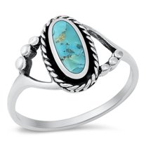 CHOOSE YOUR COLOR Bali Oval Fancy Simulated Turquoise Ring .925 Sterling Silver Band Blue CZ Female Size 5