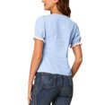 thumbnail image 3 of INSPIRE CHIC Women's Casual Crew Neck Puff Sleeve Ruffled Lace Trim Blouse Top XL Light Blue, 3 of 6