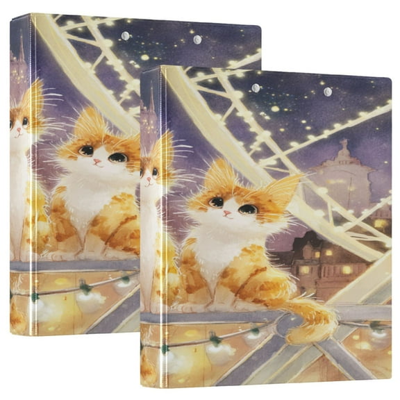 3 Ring Binder 1.5 inch Round Rings with Interior Pockets Binders Organizer Office School 2Pack Three Cute Cats